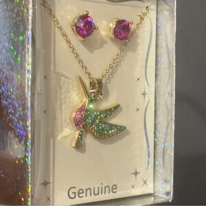 Genuine Hummingbird Necklace and Earring Set